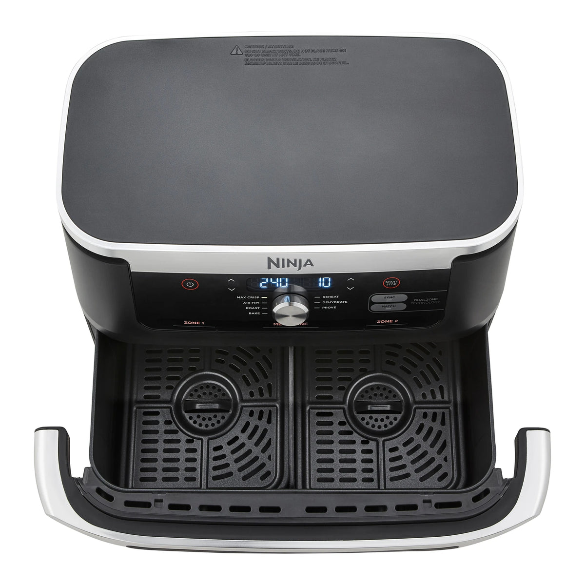 Ninja AF500ME MegaZone air fryer with divider and feature callouts