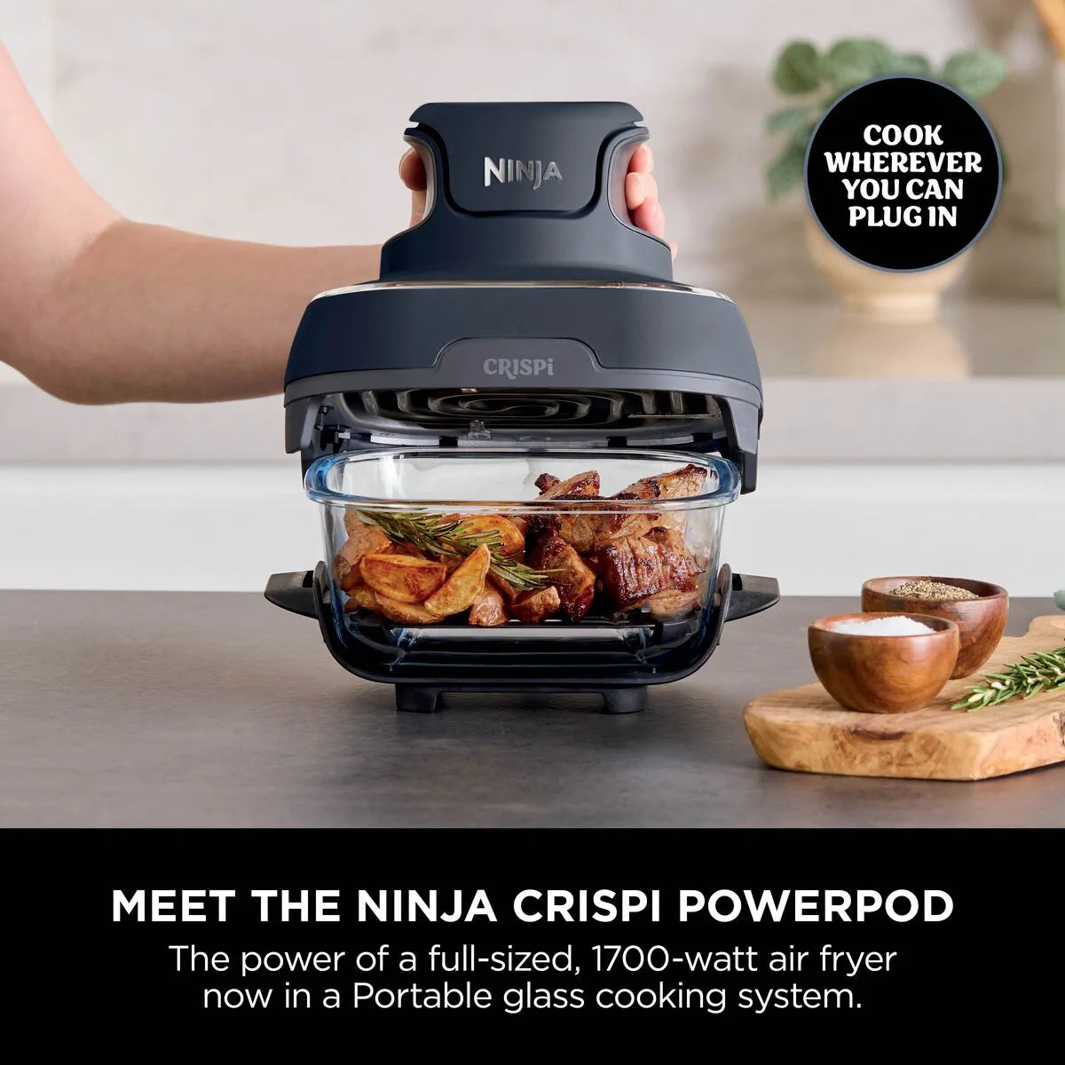 Ninja Crispi 4-in-1 Portable Air Fryer FN101MEGY | Glass Cooking System 1700W