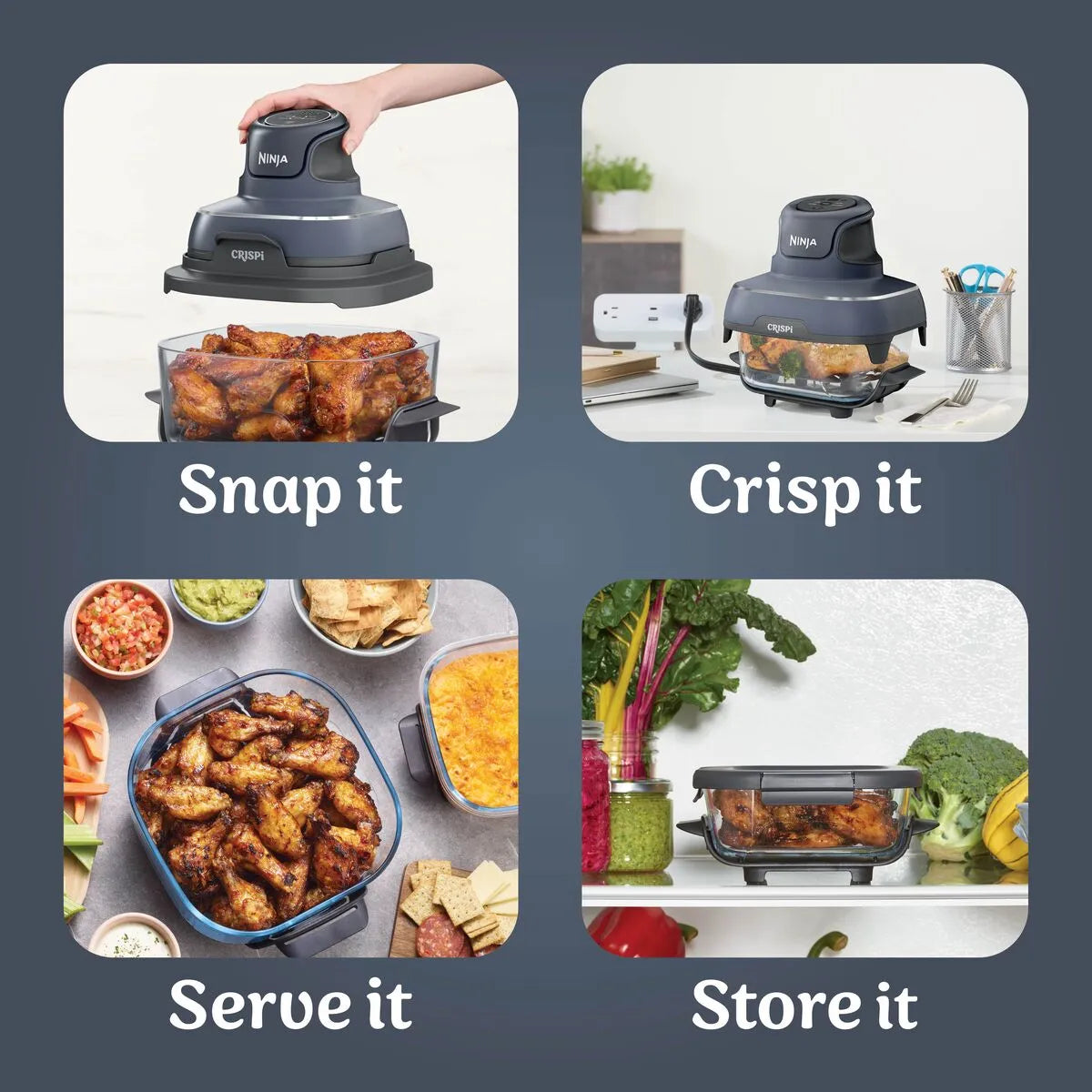 Ninja Crispi 4-in-1 Portable Air Fryer FN101MEGY | Glass Cooking System 1700W