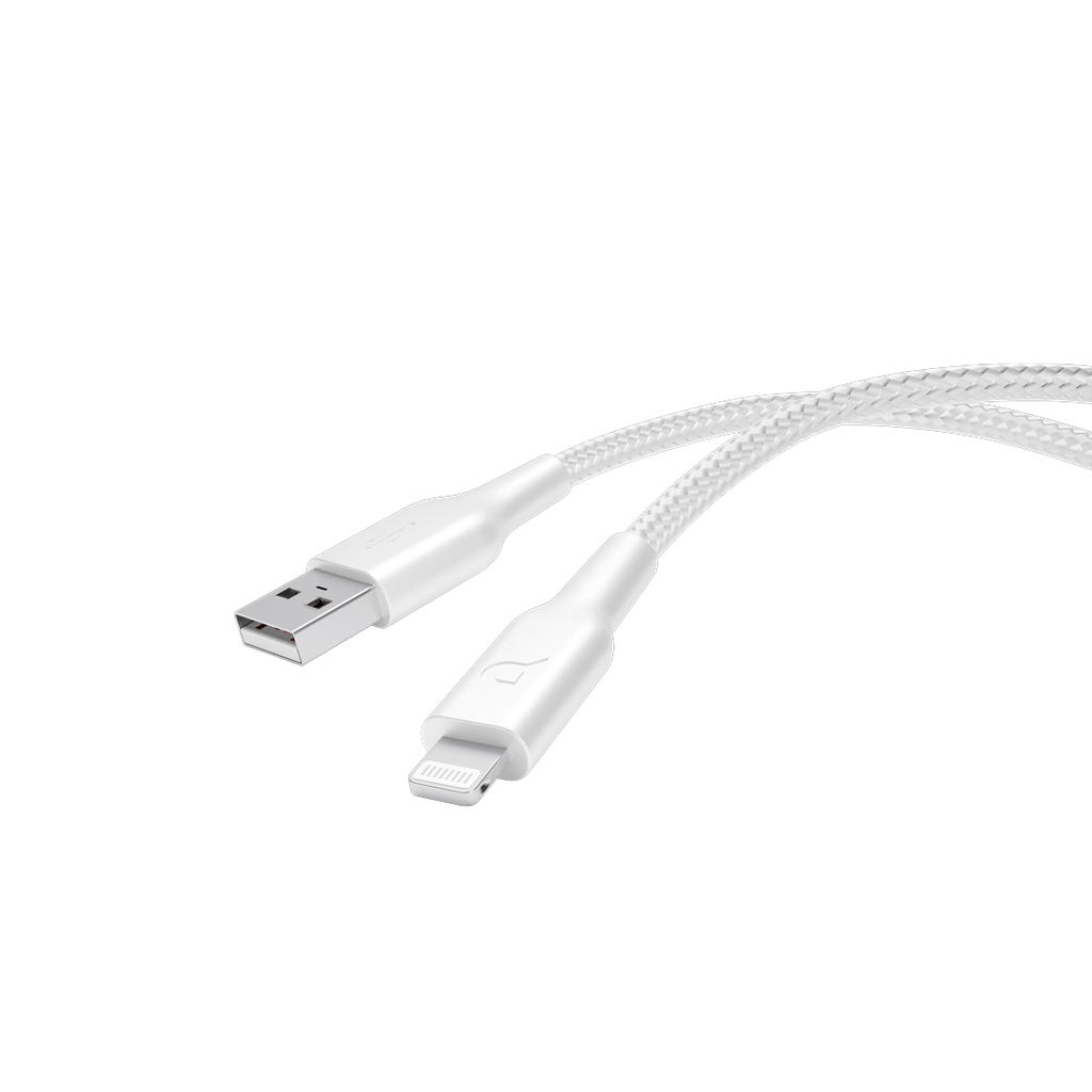Powerology Braided USB A to Lightning Cable 1.2m White P23BRAL12WH