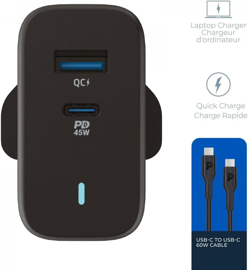 Powerology Ultra Quick GaN Charger 63W USB C PD 45W and USB A QC 18W PPCAB007BK