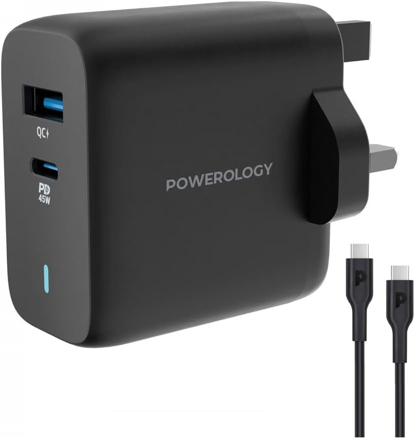 Powerology Ultra Quick GaN Charger 63W USB C PD 45W and USB A QC 18W PPCAB007BK