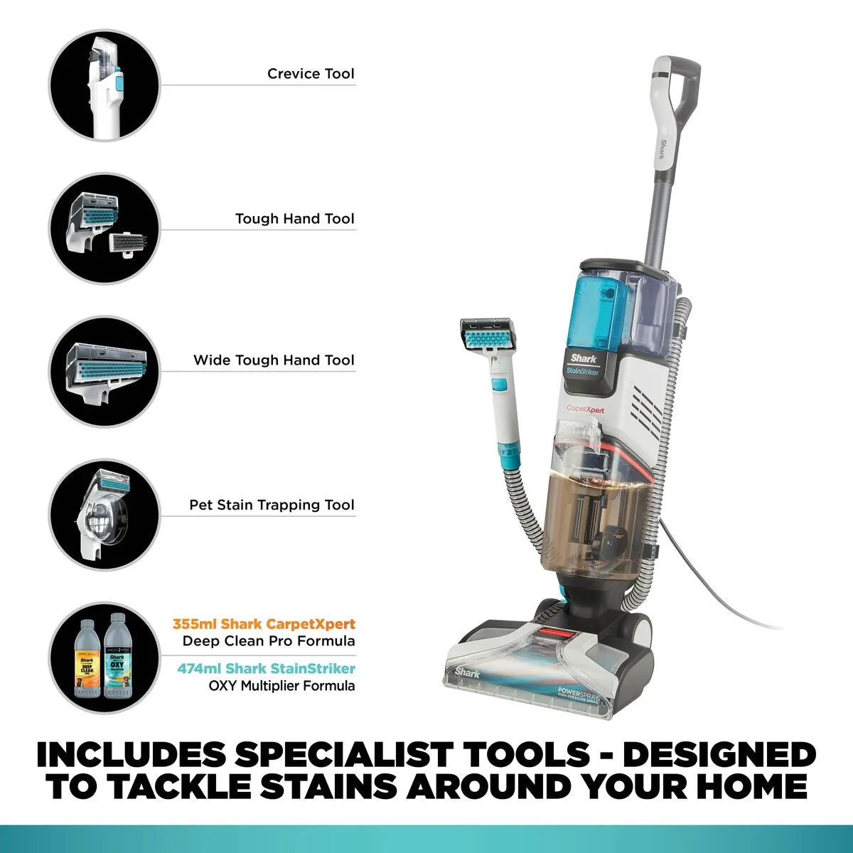 Shark CarpetXpert Deep Carpet Cleaner EX200ME  | Built-In StainStriker – 2-in-1 Carpet & Upholstery Cleaner, منظف سجاد شارك CarpetXpert | مزيل بقع مدمج StainStriker – جهاز 2 في 1 للسجاد والمفروشات
