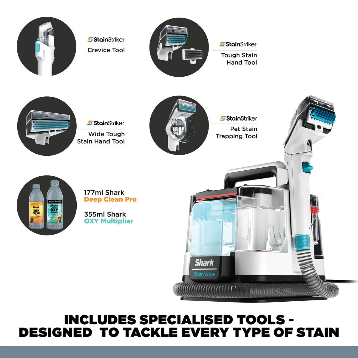Shark StainStriker Spot Cleaner PX200MET | Portable Carpet | Upholstery Cleaner with Dual Formula, جهاز إزالة البقع شارك StainStriker PX200MET | منظف محمول للسجاد والمفروشات بتركيبة مزدوجة