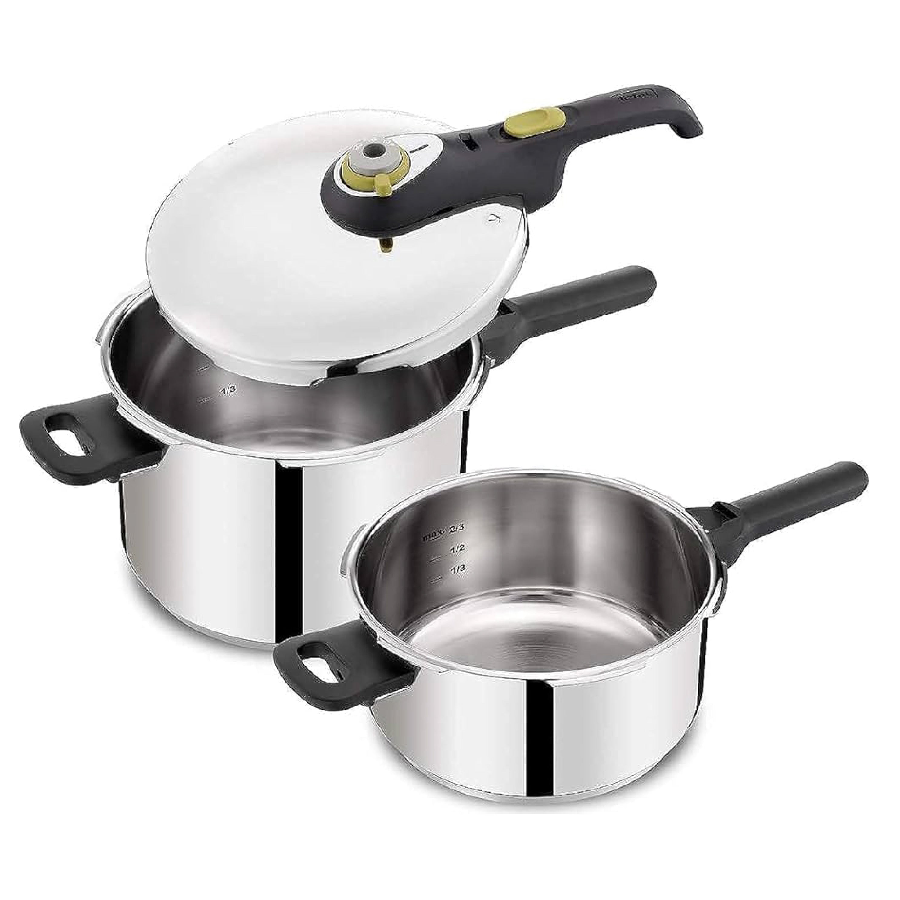 Tefal Stainless Steel Manual Pressure Cooker Set 6L & 4L, 3 Pcs