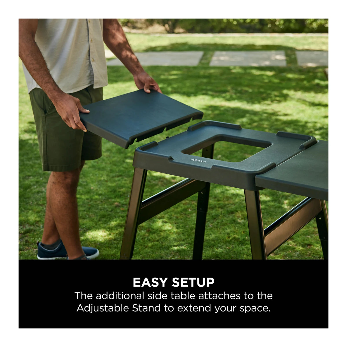 Ninja Woodfire side table mounted on adjustable stand