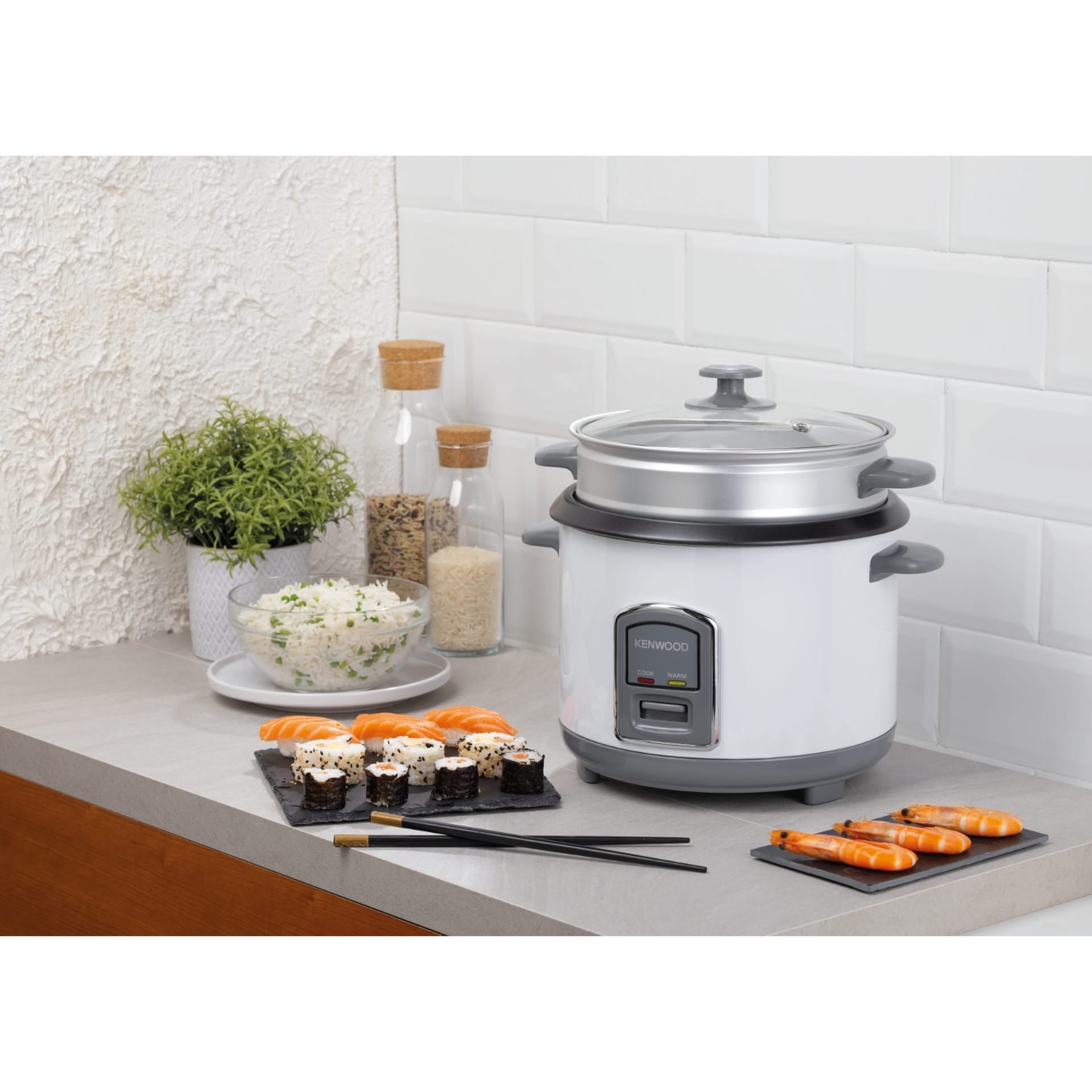 قدر طبخ الأرز كينوود RCM18.000WH سعة 1.8 لتر مع سلة تبخير